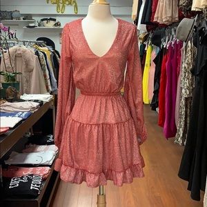 Sparkle pink ruffle long sleeve mini